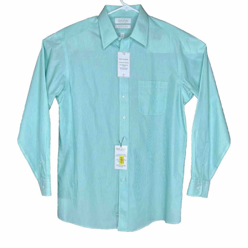 Roundtree & Yorke Shirt 16.5 / 35 Mint Green Stripe EZ Care Gold Label NWT